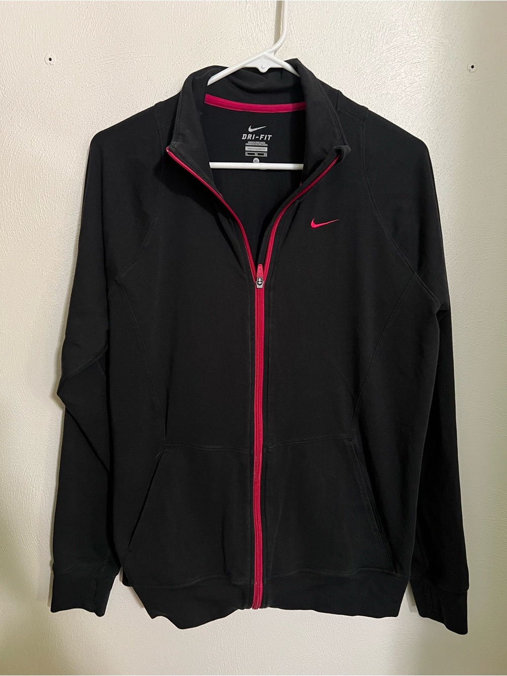 NIKE Classic Dri-Fit Full Zip Athletic Athleisure Track Jacket Black Pink Wms XL